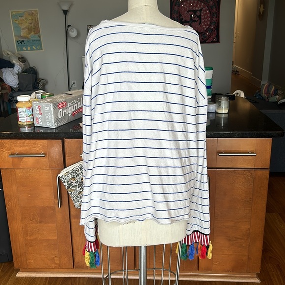 ZARA Striped Sweater with Tassle Fringe Sleeve Detailing - Picture 3 of 4